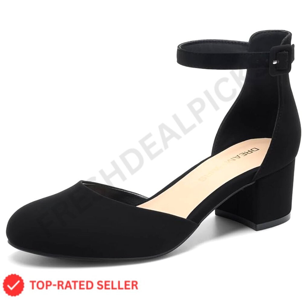 Chunky Heel Pumps Ankle Strap Block Heel Elegant Office Wedding Party Shoes